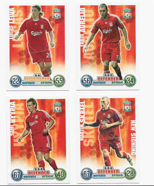 LIVERPOOL FC - TOPPS `MATCH ATTAX EPL` EXTRA 2007/08 - EXTRA LOT OF 4 `BASE` TRADING CARDS