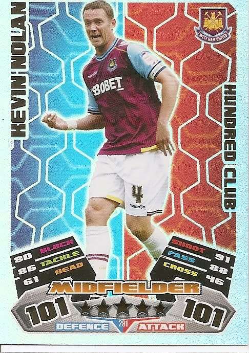 KEVIN NOLAN (West Ham) - TOPPS `MATCH ATTAX CHAMPIONSHIPS` 2011/12 - RARE `CLUB 100` CARD