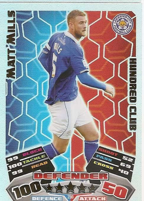 MATT MILLS (Leicester City) - TOPPS `MATCH ATTAX CHAMPIONSHIPS` 2011/12 - RARE `CLUB 100` CARD