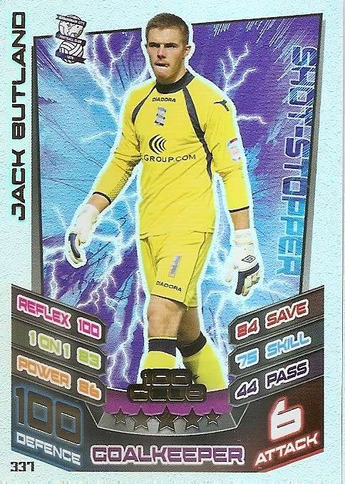 JACK BUTLAND (Birmingham) - TOPPS `MATCH ATTAX CHAMPIONSHIPS` 2012/13 - RARE `CLUB 100` CARD