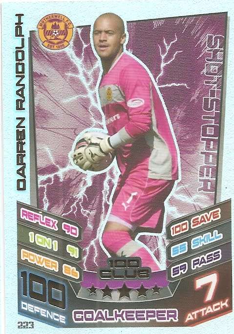DARREN RANDOLPH (Motherwell) - TOPPS `MATCH ATTAX SCOTTISH PL` 2012 - RARE `CLUB 100` CARD