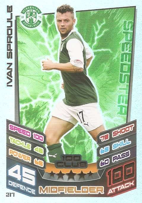 IVAN SPROULE (Hibernian) - TOPPS `MATCH ATTAX SCOTTISH PL` 2012 - RARE `CLUB 100` CARD