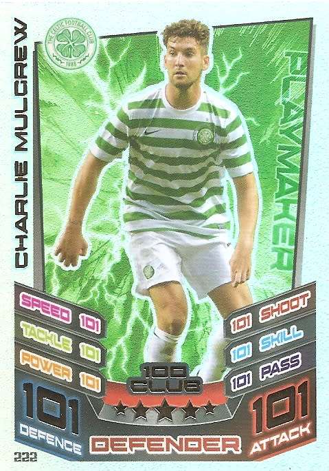 CHARLIE MULGREW (Celtic) - TOPPS `MATCH ATTAX SCOTTISH PL` 2012 - RARE `CLUB 100` CARD
