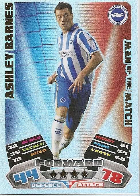 ASHLEY BARNES (Brighton) - TOPPS `MATCH ATTAX CHAMPIONSHIPS` 2011/12 - FOIL `MAN of  MATCH` CARD