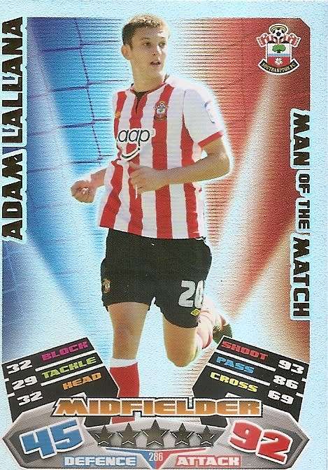 ADAM LALLAMA (Southampton) - TOPPS `MATCH ATTAX CHAMPIONSHIPS` 2011/12 - FOIL `MAN of  MATCH` CARD