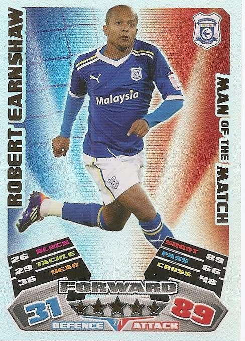 ROBERT EARNSHAW (Cardiff) - TOPPS `MATCH ATTAX CHAMPIONSHIPS` 2011/12 - FOIL `MAN of  MATCH` CARD