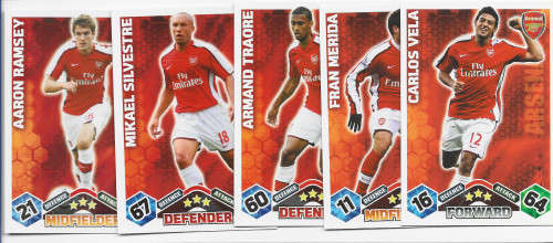 ARSENAL FC - TOPPS `MATCH ATTAX` EXTRA 2009/10 - TEAM SET of 5 TRADING CARDS