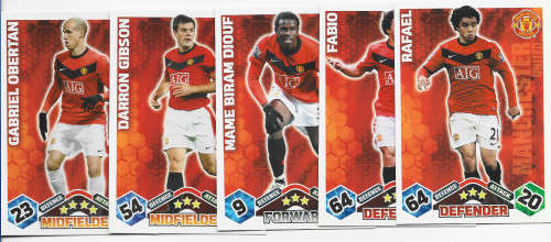 MANCHESTER UNITED FC - TOPPS `MATCH ATTAX` EXTRA 2009/10 - TEAM SET of 5 TRADING CARDS