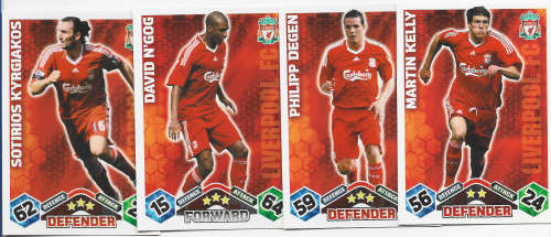 LIVERPOOL FC - TOPPS `MATCH ATTAX` EXTRA 2009/10 - TEAM SET of 4 TRADING CARDS