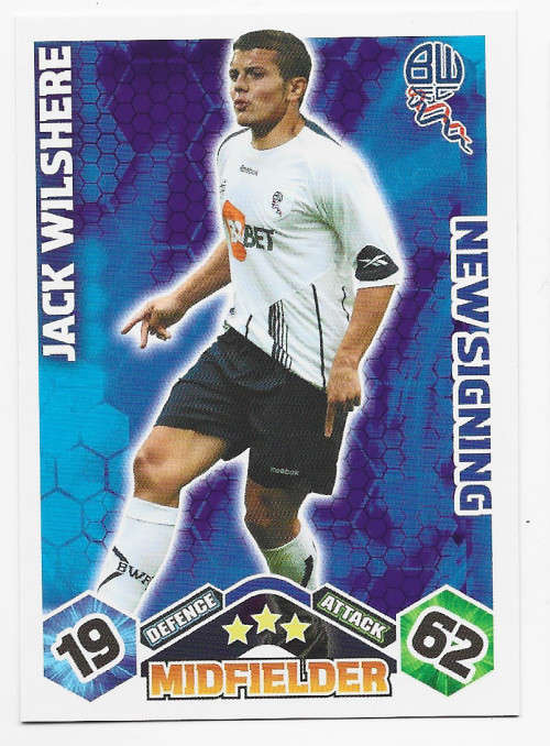 JACK WILSHERE (Bolton) - TOPPS `MATCH ATTAX` EXTRA 2009/10 - ROOKIE `NEW SIGNING` TRADING CARD