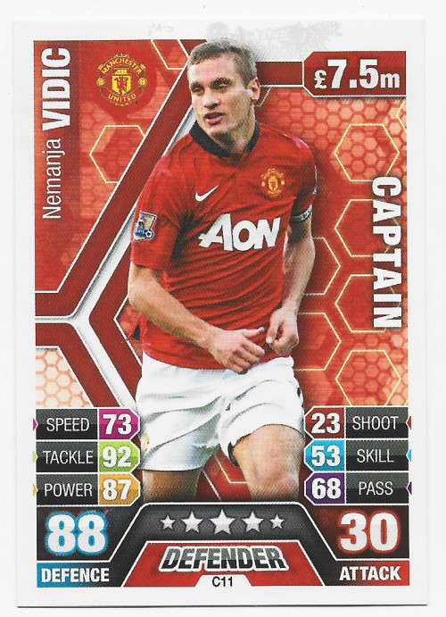 NEMANDJA VIDIC - TOPPS `MATCH ATTAX` 2013/2014 - `CAPTAIN` TRADING CARD C11 UK