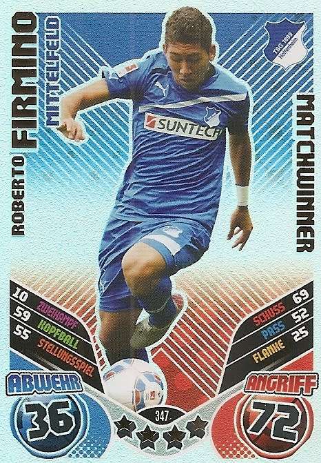 ROBERTO FIRMINO (Hoffen.) - TOPPS `MATCH ATTAX BUNDESLIGA` 2011/12 - RARE `MATCHWINNER` TRADING CARD