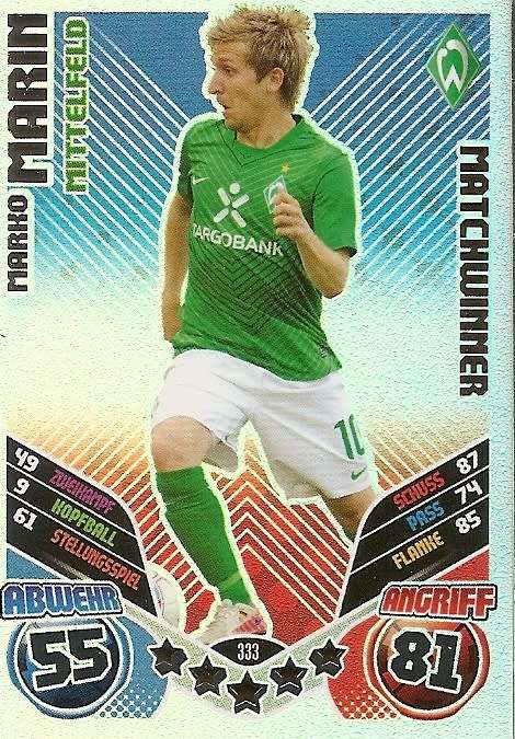 MARKO MARIN  - TOPPS `MATCH ATTAX BUNDESLIGA` 2011/12 - FOIL `MATCHWINNER` TRADING CARD