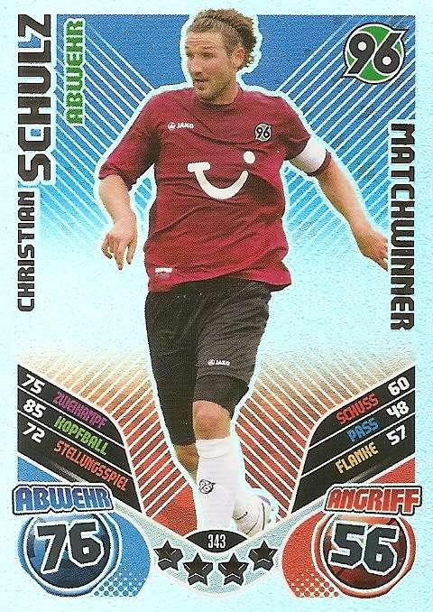 CHRISTIAN SCHULZ  - TOPPS `MATCH ATTAX BUNDESLIGA` 2011/12 - FOIL `MATCHWINNER` TRADING CARD