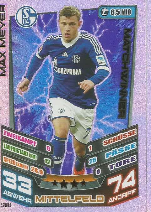 MAX MEYER  - TOPPS `MATCH ATTAX BUNDESLIGA` 2013/14 - FOIL `MATCHWINNER` TRADING CARD