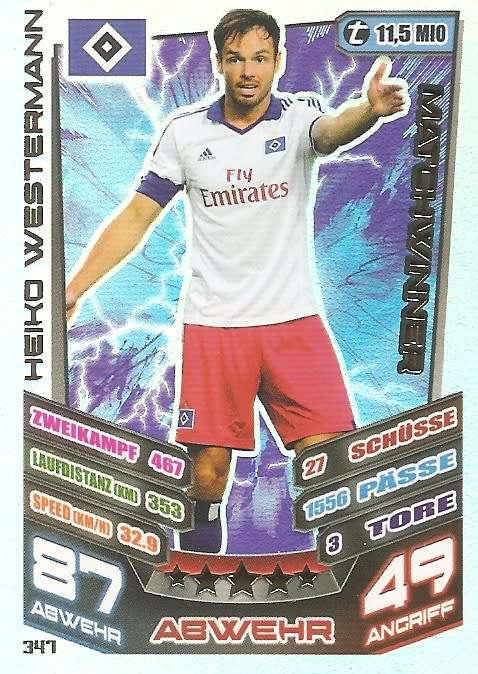HEIKO WESTERMANN  - TOPPS `MATCH ATTAX BUNDESLIGA` 2013/14 - FOIL `MATCHWINNER` TRADING CARD