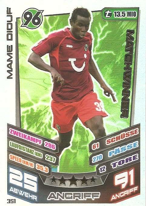 MAME DIOUF  - TOPPS `MATCH ATTAX BUNDESLIGA` 2013/14 - FOIL `MATCHWINNER` TRADING CARD