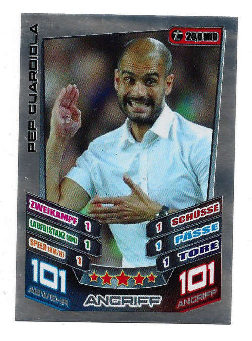 PEP GUARDIOLA  - TOPPS `MATCH ATTAX BUNDESLIGA` 2013/14 - RARE FOIL `WINNING COACH` TRADING CARD