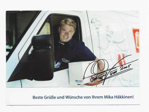 MIKA HAKKINEN - F1 WORLD CHAMPION - `AUTOGRAPHED` HERMES PROMO POSTCARD