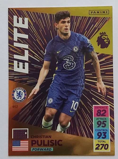 CHRISTIAN PULISIC - PANINI Adrenalyn EPL 2021/2022 - GOLD `ELITE` TRADING CARD 452