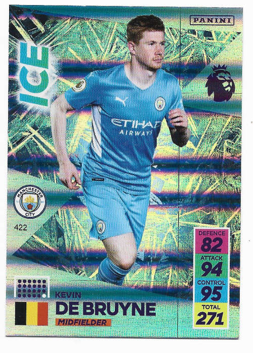 KEVIN DE BRUYNE - PANINI Adrenalyn EPL 2021/2022 - FOIL `ICE` TRADING CARD 422