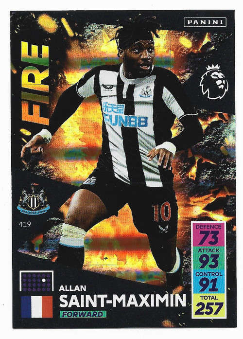ALLAN SAINT MAXIMIN - PANINI Adrenalyn EPL 2021/2022 - FOIL `FIRE` TRADING CARD 419