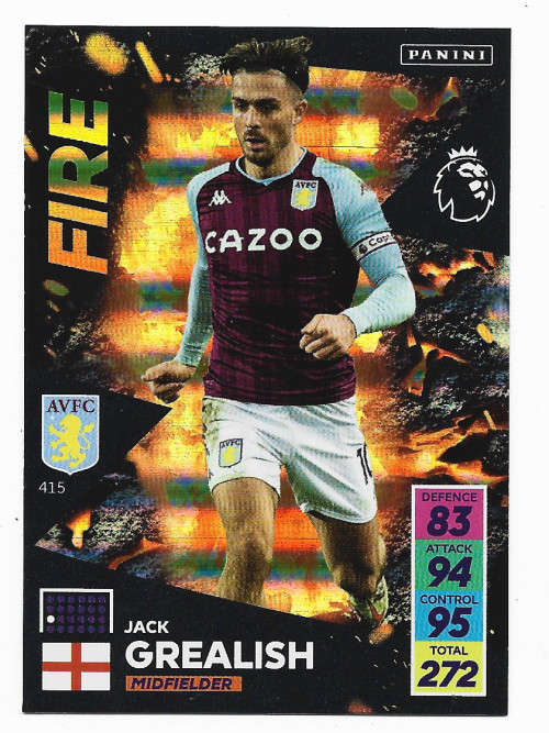 JACK GREALISH - PANINI Adrenalyn EPL 2021/2022 - FOIL `FIRE` TRADING CARD 415