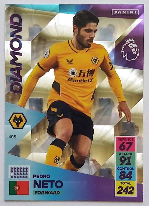 PEDRO NETO - PANINI Adrenalyn EPL 2021/2022 - PLATINUM FOIL `DIAMOND` TRADING CARD 405