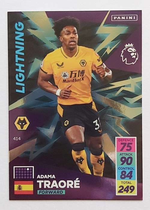 ADAMA TRAORE - PANINI Adrenalyn EPL 2021/2022 - FOIL `LIGHTNING` TRADING CARD 414