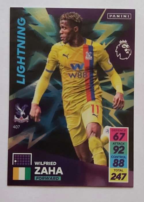 WILFRIED ZAHA - PANINI Adrenalyn EPL 2021/2022 - FOIL `LIGHTNING` TRADING CARD 407