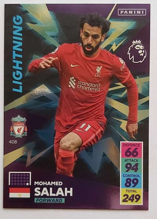 MOHAMED SALAH - PANINI Adrenalyn EPL 2021/2022 - FOIL `LIGHTNING` TRADING CARD 408
