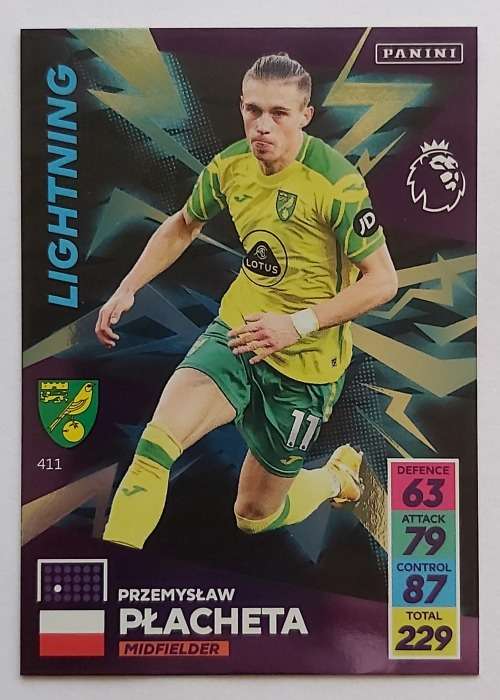 PRZEMYSLAW PLACHETA - PANINI Adrenalyn EPL 2021/2022 - FOIL `LIGHTNING` TRADING CARD 411