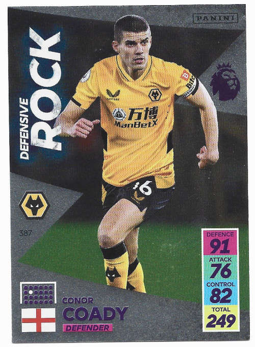 CONOR COADY - PANINI Adrenalyn EPL 2021/2022 - FOIL `DEFENSIVE ROCK` TRADING CARD 387
