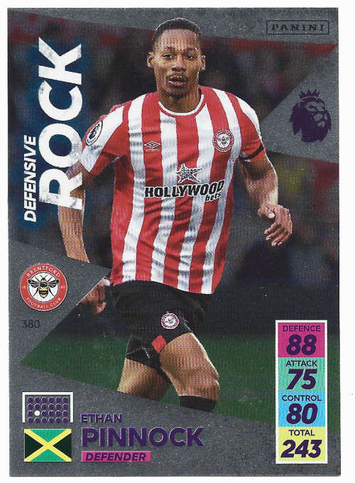 ETHAN PINNOCK - PANINI Adrenalyn EPL 2021/2022 - FOIL `DEFENSIVE ROCK` TRADING CARD 380