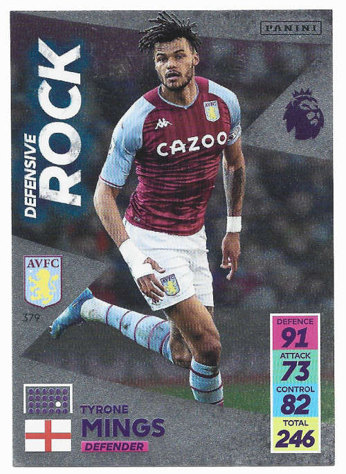 TYRONE MINGS - PANINI Adrenalyn EPL 2021/2022 - FOIL `DEFENSIVE ROCK` TRADING CARD 379