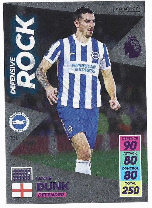 LEWIS DUNK - PANINI Adrenalyn EPL 2021/2022 - FOIL `DEFENSIVE ROCK` TRADING CARD 381