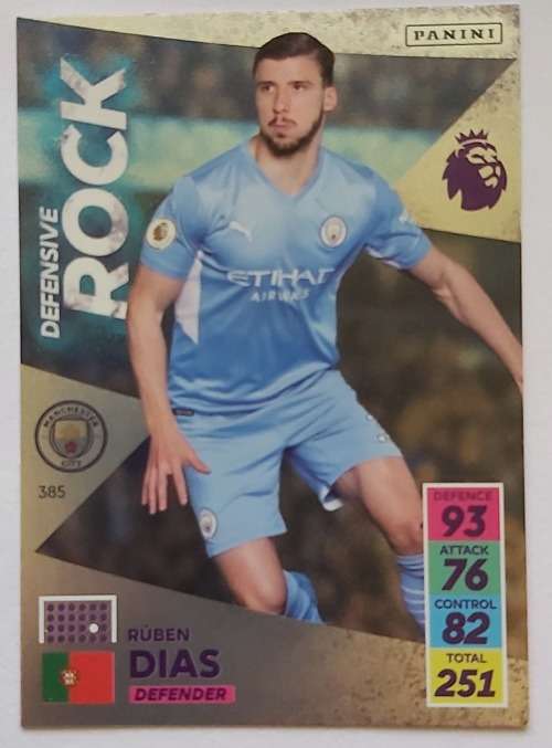 RUBEN DIAS - PANINI Adrenalyn EPL 2021/2022 - FOIL `DEFENSIVE ROCK` TRADING CARD 385