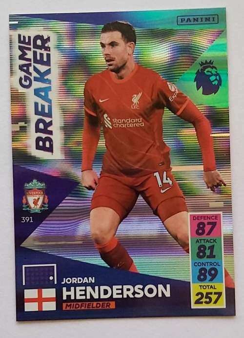 JORDAN HENDERSON - PANINI Adrenalyn EPL 2021/2022 - FOIL `GAME BREAKER` TRADING CARD 391