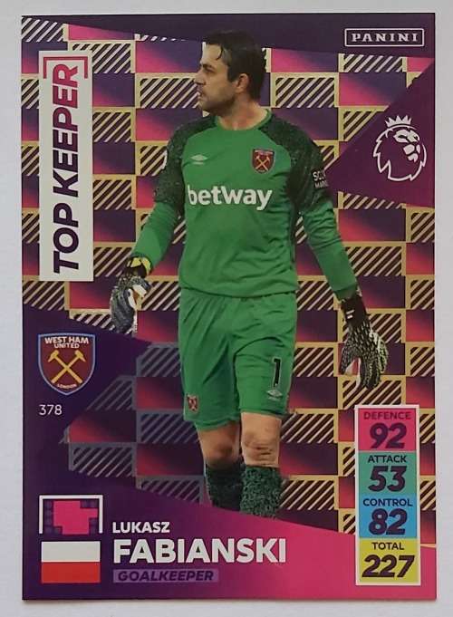 LUKASZ FABIANSKI - PANINI Adrenalyn EPL 2021/2022 - FOIL `TOP KEEPER` TRADING CARD 378