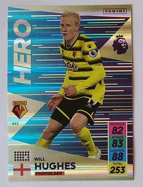 WILL HUGHES - PANINI Adrenalyn EPL 2021/2022 - FOIL `HERO` TRADING CARD 443