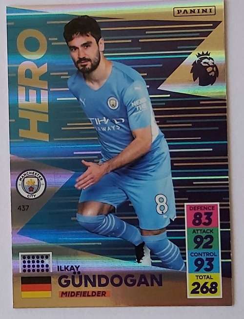ILKAY GUNDOGAN - PANINI Adrenalyn EPL 2021/2022 - FOIL `HERO` TRADING CARD 437