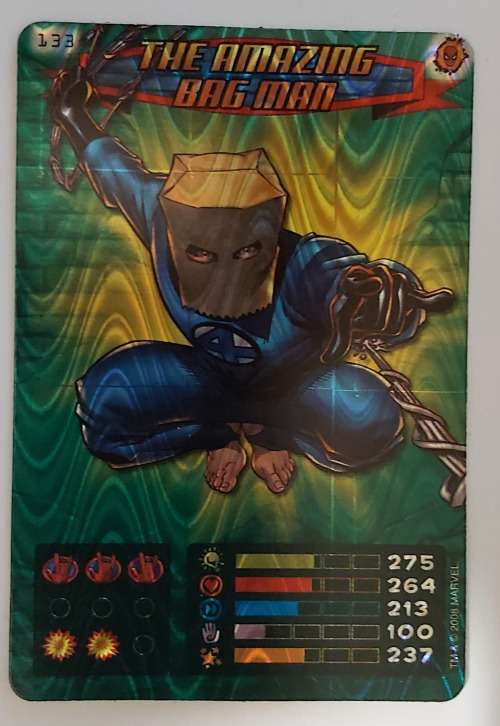 THE AMAZING BAG MAN - MARVEL `SPIDERMAN 2011 COLLECTION` - FOIL `SUPER RARE` TRADING CARD 133