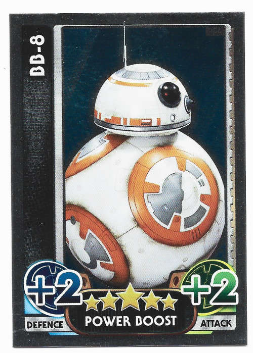 BB 8 - TOPPS `STAR WARS FORCE ATTAX` 2015/16 - FOIL `POWER BOOST` TRADING CARD 186