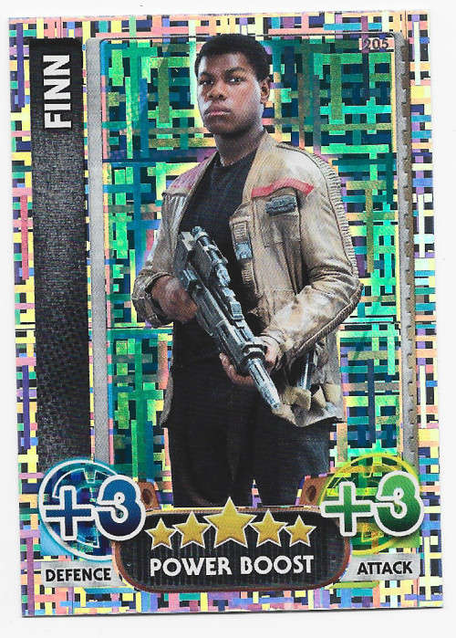 FINN - TOPPS `STAR WARS FORCE ATTAX` 2015/16 - RAINBOW FOIL `POWER BOOST` TRADING CARD 205