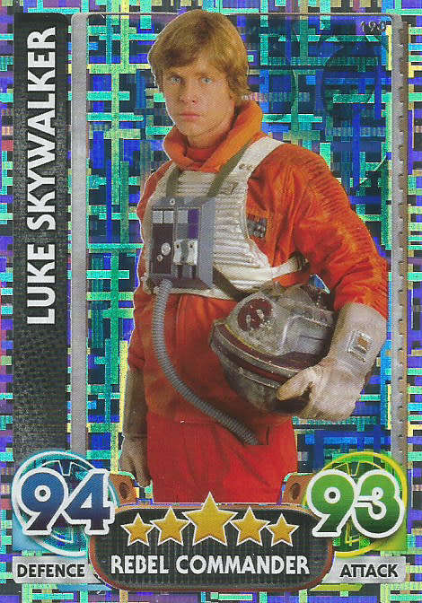 LUKE SKYWALKER - TOPPS `STAR WARS FORCE ATTAX` 2015/16 - RAINBOW FOIL  TRADING CARD 193