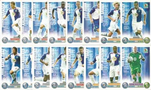 BLACKBURN ROVERS FC - TOPPS `MATCH ATTAX EPL` 2007/08 - COMPLETE 16 `BASE` TRADING CARD SET