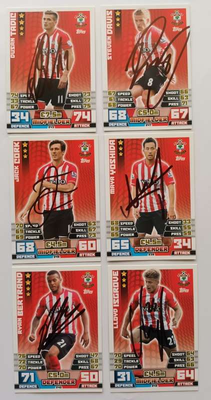 SOUTHAMPTON - TOPPS `MATCH ATTAX` 2015 -  LOT of 6 Personally `AUTOGRAPHED` TRADING CARDS