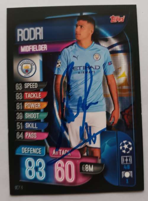 RODRI (Man. City) - TOPPS `Champs League` 2020 -  Personally `AUTOGRAPHED` TRADING CARD