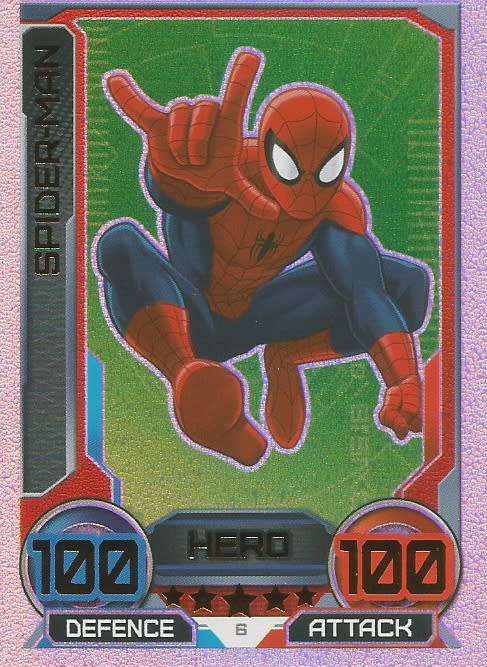 SPIDERMAN - `MARVEL HERO ATTAX` 2014/15 TOPPS - `HOLOGRAPHIC``CLUB 100`  TRADING CARD 6