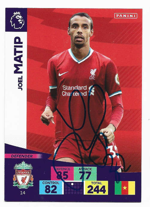 JOEL MATIP (Liverpool) - PANINI `English P. League` 2021-  Personally `AUTOGRAPHED` TRADING CARD
